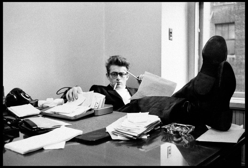 James Dean at Jane Deacy's Desk