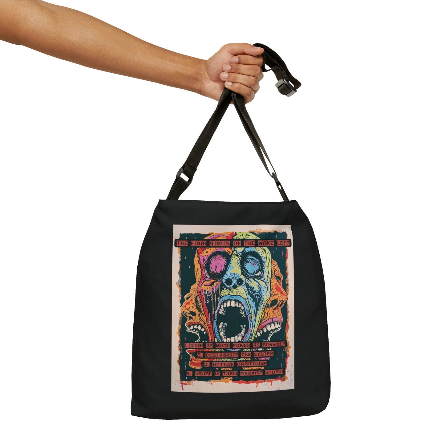 The Four Goals of the Woke Left Artisan Series Adjustable Tote Bag (AOP)