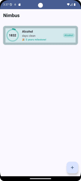 Nimbus Clean Time counter overview showing one active counter
