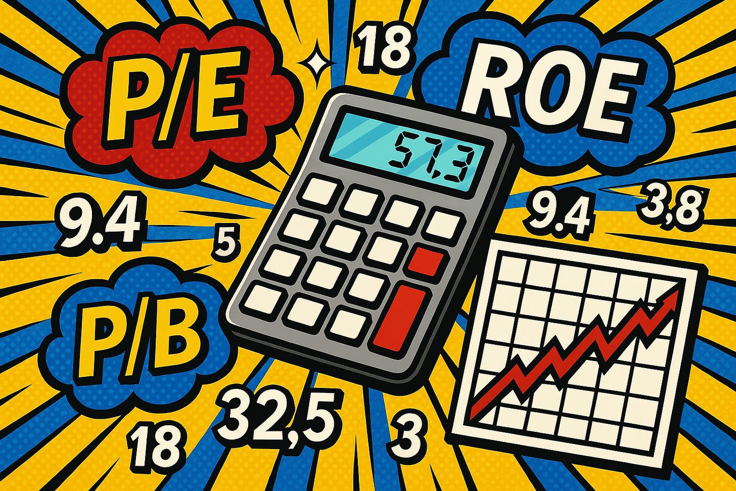 Illustration pop-art des ratios financiers et symboles boursiers
