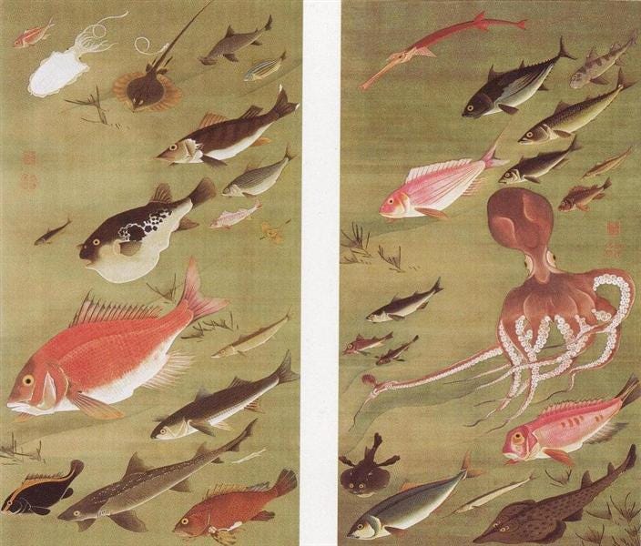 Octopus and Fish, 1760 - Ito Jakuchu
