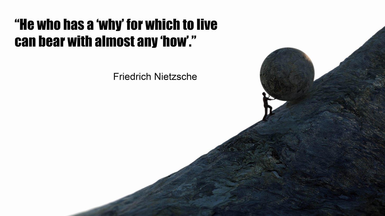 He who has a 'why' for which to live can bear with almost any 'how'."—  Friedrich Nietzsche-[3840*2160] : r/QuotesPorn
