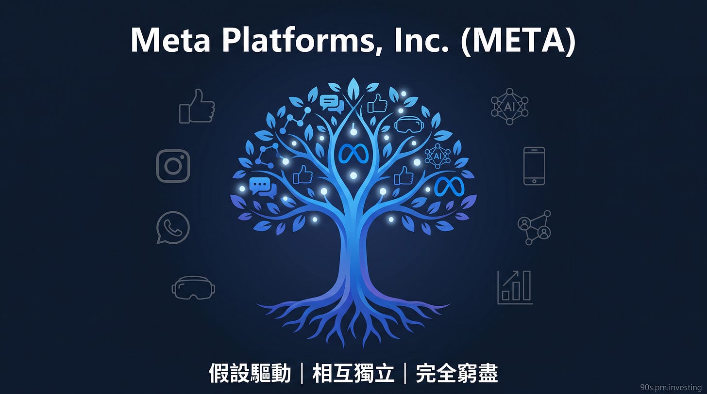 Meta META 藍色社群 AI 元宇宙樹封面，中文 MECE 標語