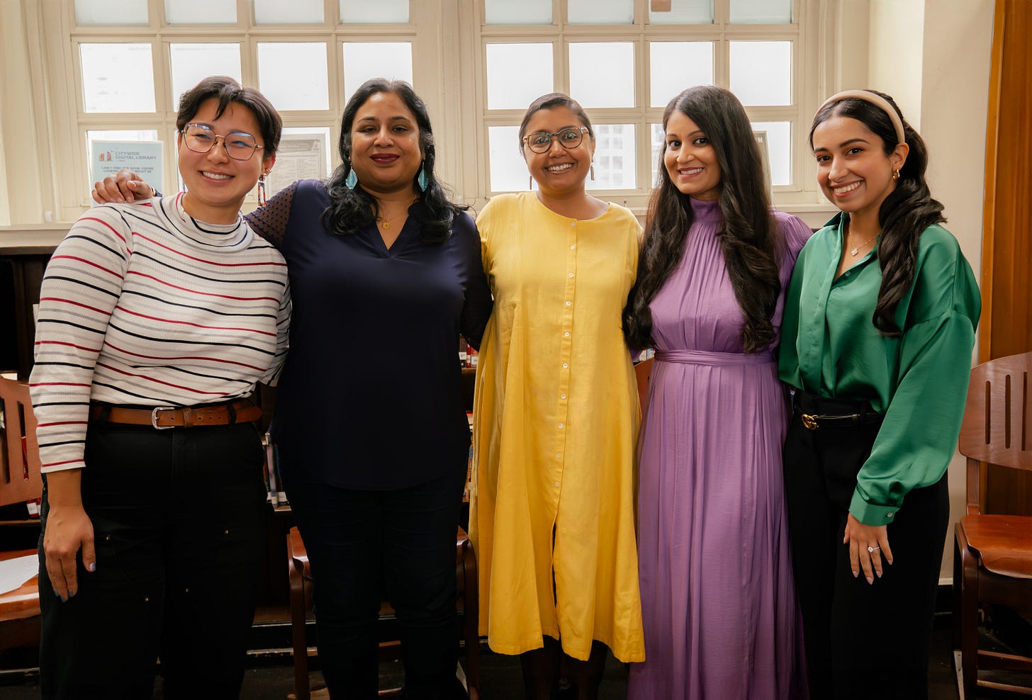 Lucy Yu (owner of Yu & Me Books), Kirthana Ramisetti (author of Dava Shastri's Last Day, Advika and the Hollywood Wives), Megha Majumdar (author of A Burning), Saumya Dave (author of Well-Behaved Indian Women, What a Happy Family), Mishika Narula (co-founder of Brown Girl Bookshelf)
