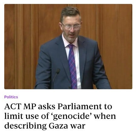 May be an image of 1 person and text that says "Politics ACT MP asks Parliament to limit use of 'genocide' when describing Gaza war"