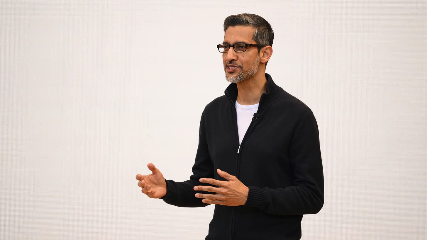 Sundar Pichai, chief executive officer of Alphabet Inc., during the Google I/O Developers Conference in Mountain View, California, US, on Tuesday, May 19, 2026. The event is expected to be Alphabet's most AI-centric developer conference to date. Photographer: David Paul Morris/Bloomberg via Getty Images Sundar Pichai, chief executive officer of Alphabet Inc., during the Google I/O Developers Conference in Mountain View, California, US, on Tuesday, May 19, 2026. The event is expected to be Alphabet's most AI-centric developer conference to date. Photographer: David Paul Morris/Bloomberg via Getty Images