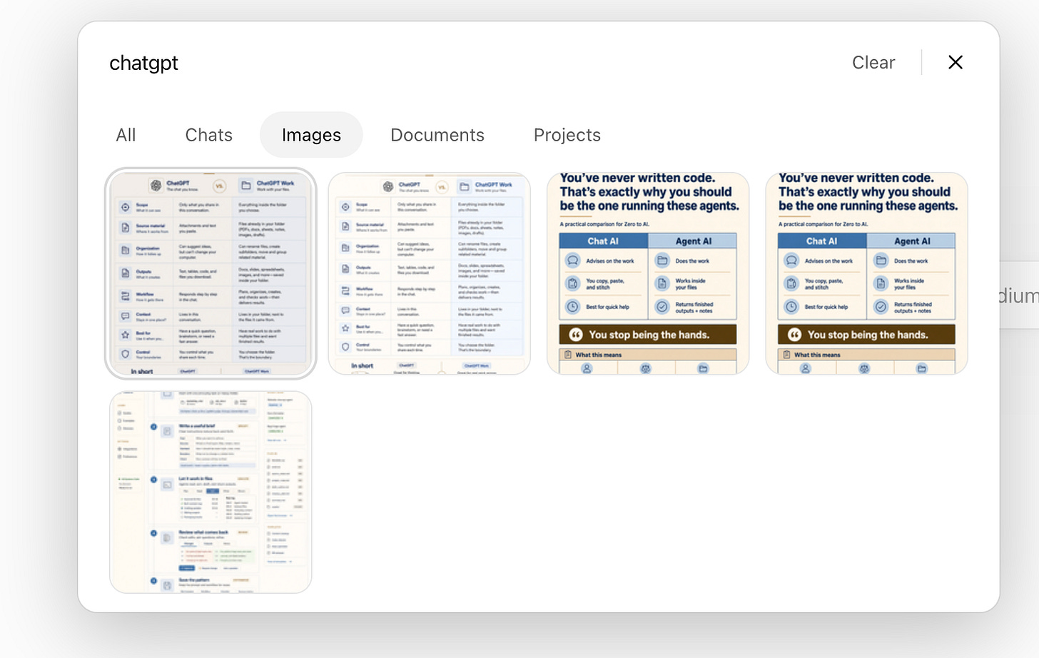 ChatGPT search filtered to generated images