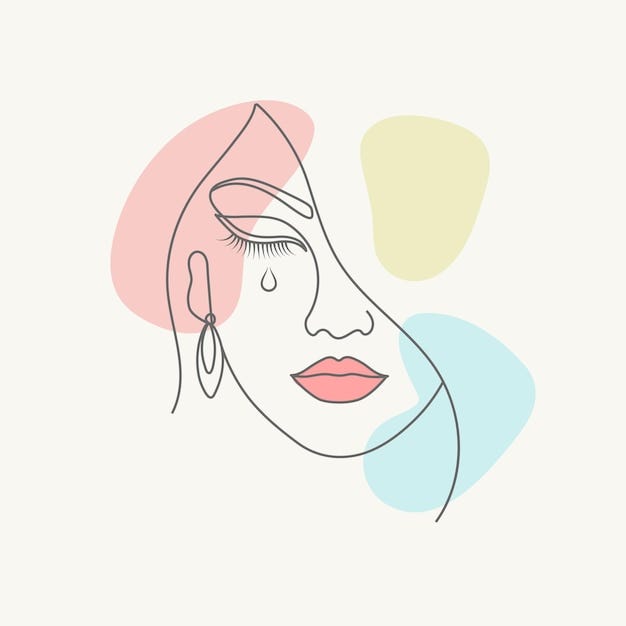 Abstract sad woman unhappy sad beauty girl crying in elegant line art style  | Premium Vector