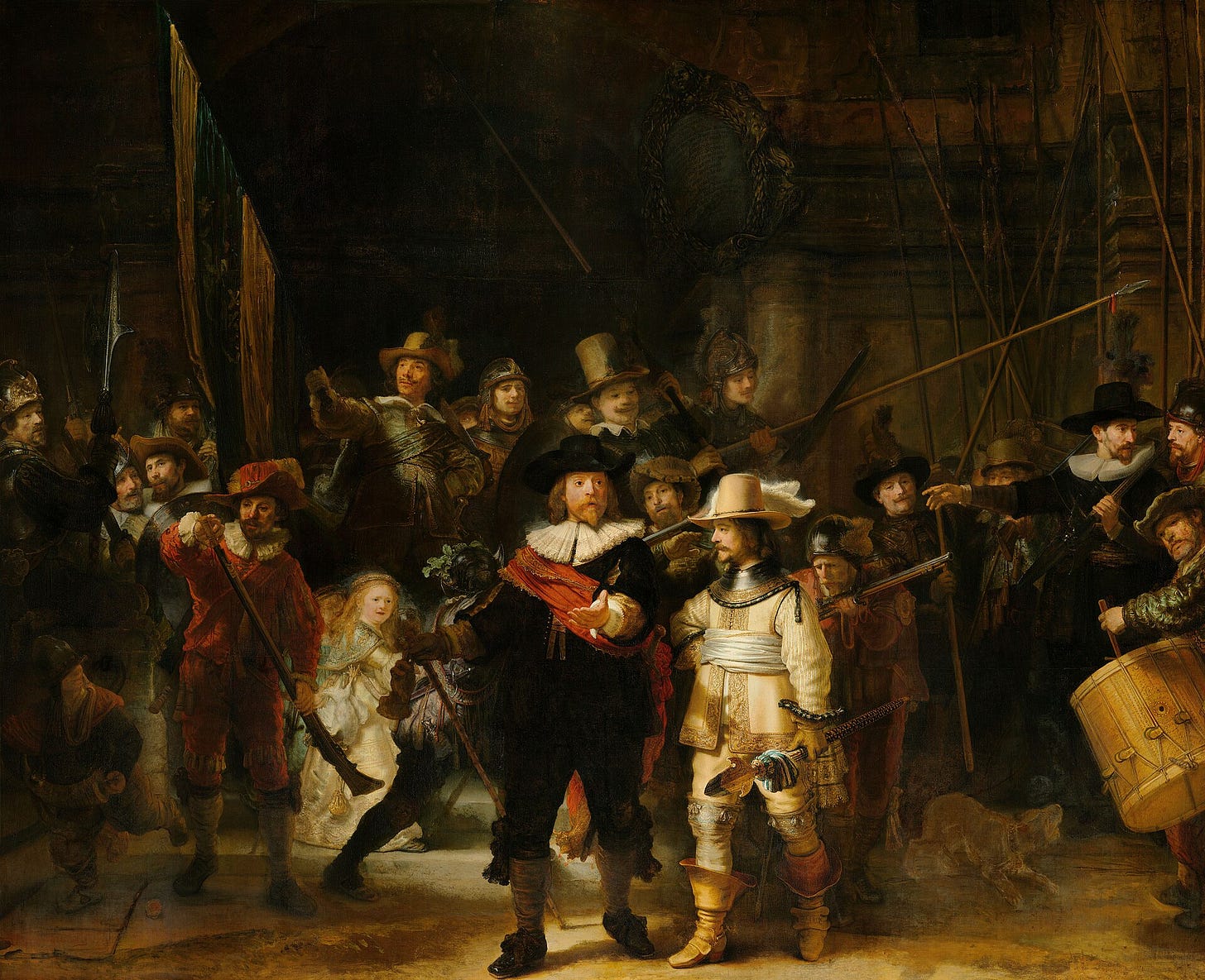 Rembrandt's Night Watch showing the militia company marching in full daylight Rembrandt's Night Watch showing the militia company marching in full daylight