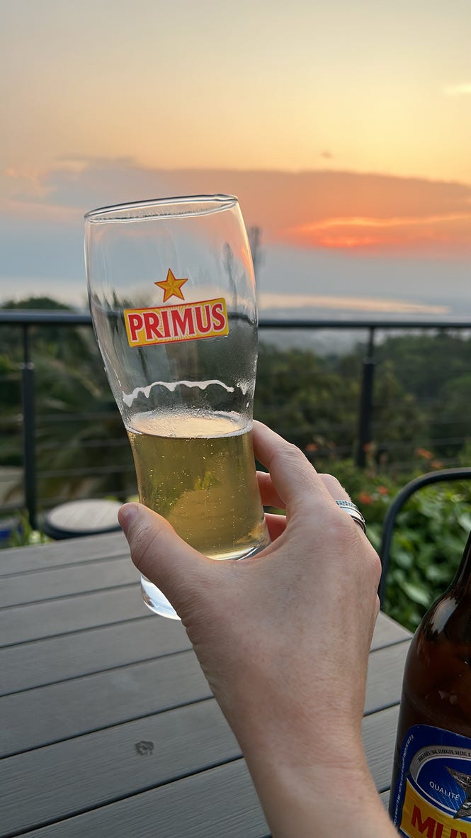 glass of beer and a sunset