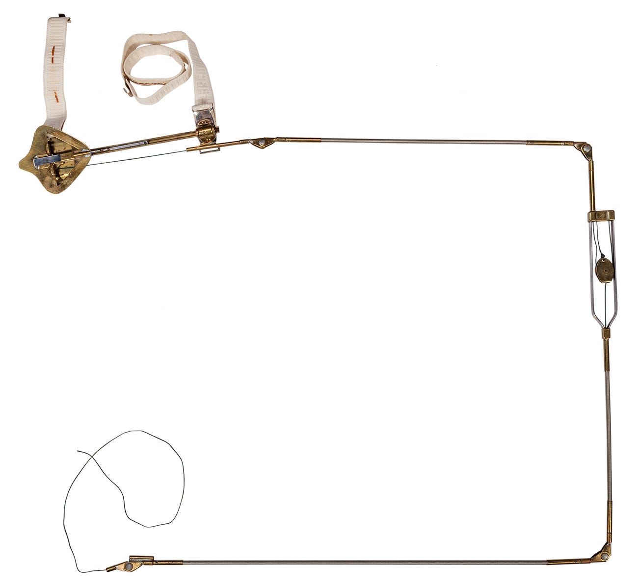 A metal device with strings and pullies in a large u-shape designed to be hidden in the sleeves of a gambler. A metal device with strings and pullies in a large u-shape designed to be hidden in the sleeves of a gambler.