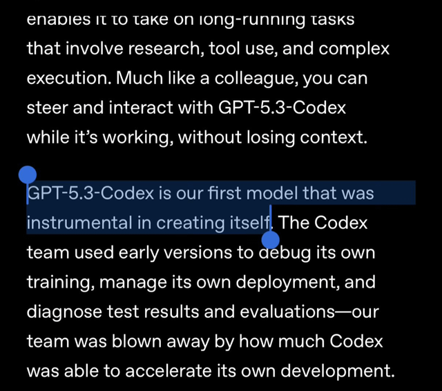 r/singularity - GPT-5.3-Codex was used to create itself