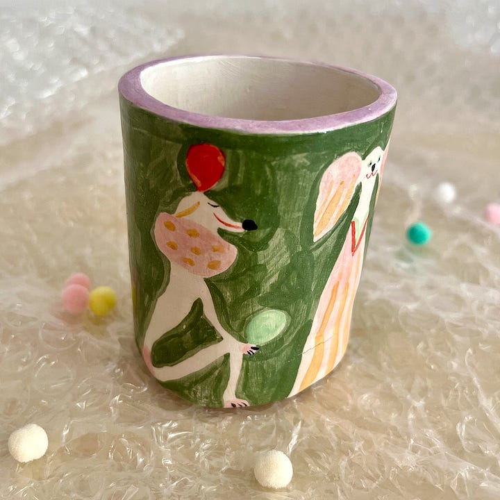 two photos of Giulia Tudori's ceramic pot I bought