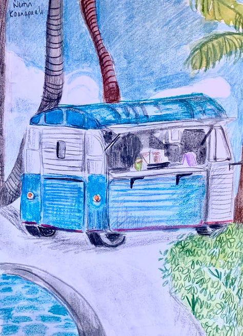 Mixed media illustrations using watercolour, pencils and chalk pastels