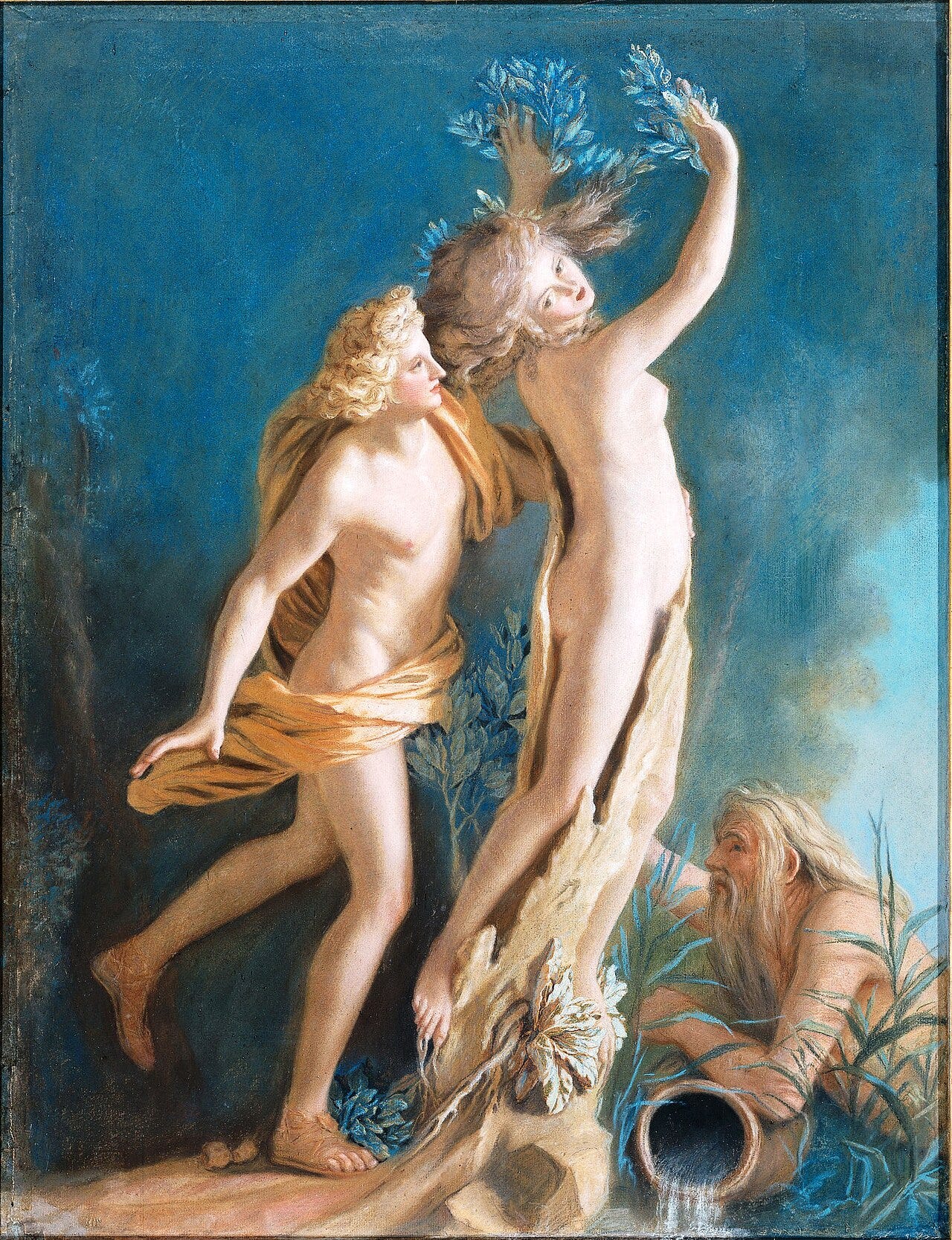 Apollo chasing Daphne as she turns into a laurel tree Apollo chasing Daphne as she turns into a laurel tree