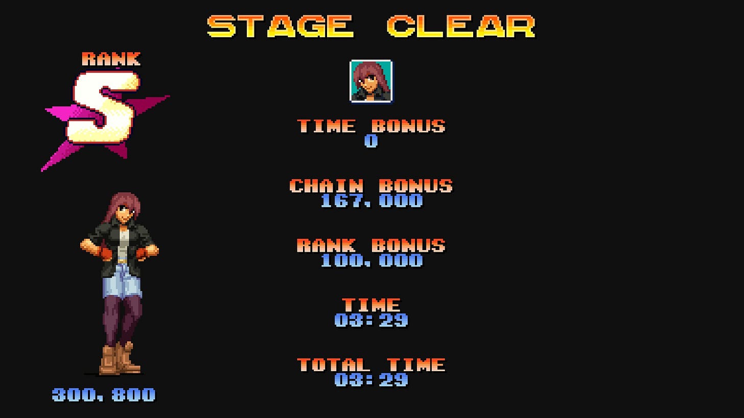 Screenshot of final vendetta showing an S rank on the score screen