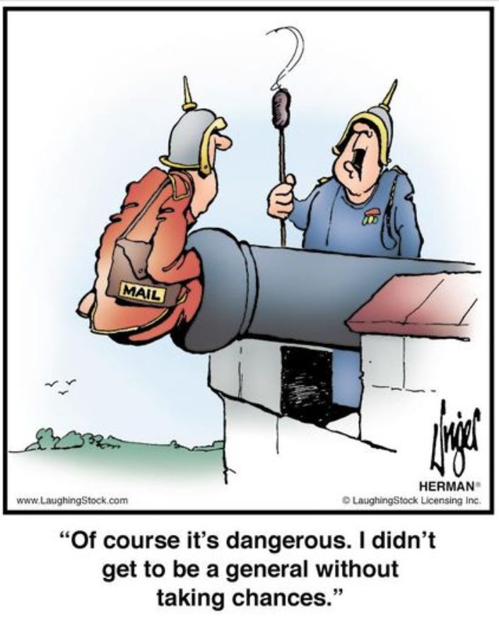 HERMAN• 
com 
"Of course it's dangerous. I didn't 
get to be a general without 
taking chances." 