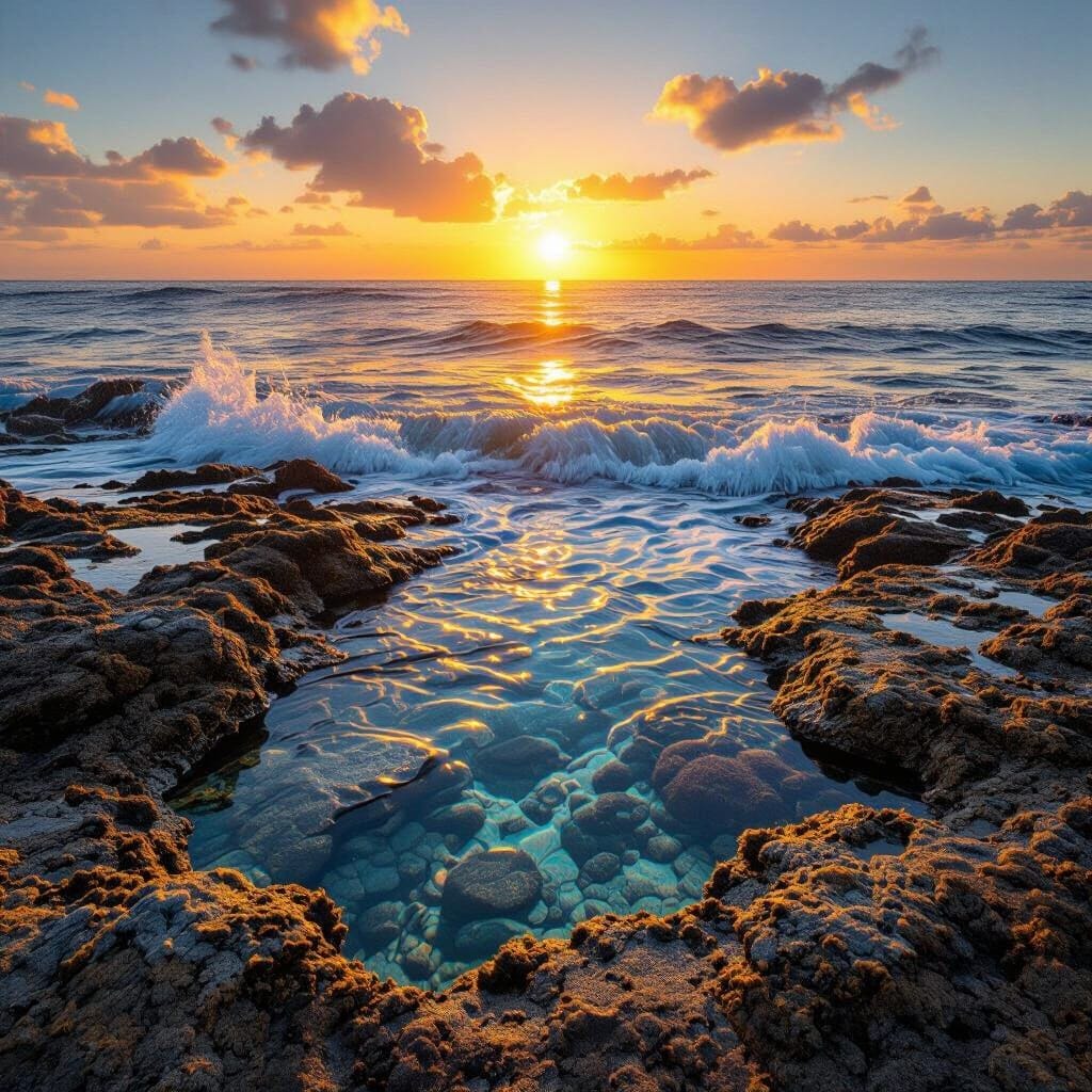 A magnificent coastal ecosystem at sunrise, showing the intricate connections between the deep, powerful ocean (backend)… A magnificent coastal ecosystem at sunrise, showing the intricate connections between the deep, powerful ocean (backend)…