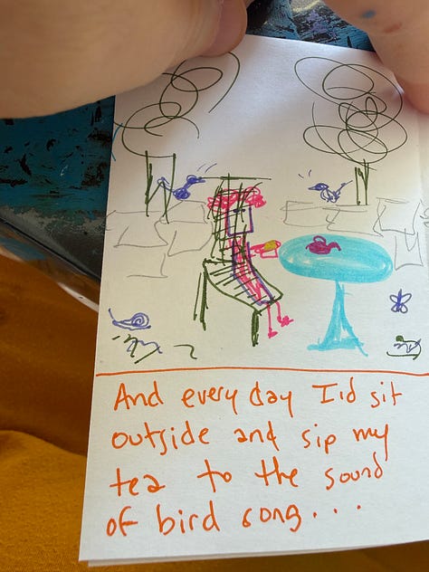 a tiny book about a tiny house in the woods and a picture of my tea