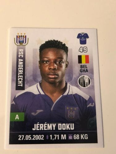 PANINI-ROOKIE-STICKER-JEREMY-DOKU-ANDERLECHT-BELGIUM-2019-2020 PANINI-ROOKIE-STICKER-JEREMY-DOKU-ANDERLECHT-BELGIUM-2019-2020