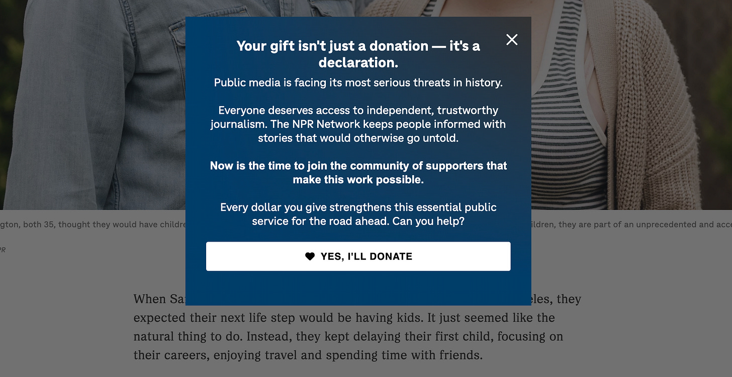 NPR donation pop-up