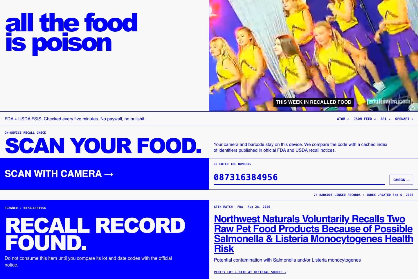 A barcode lookup shows a matching official recall notice and its source information. A barcode lookup shows a matching official recall notice and its source information.