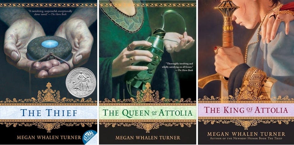 Cover images from Megan Whalen Turner's _Queen's Thief_ series