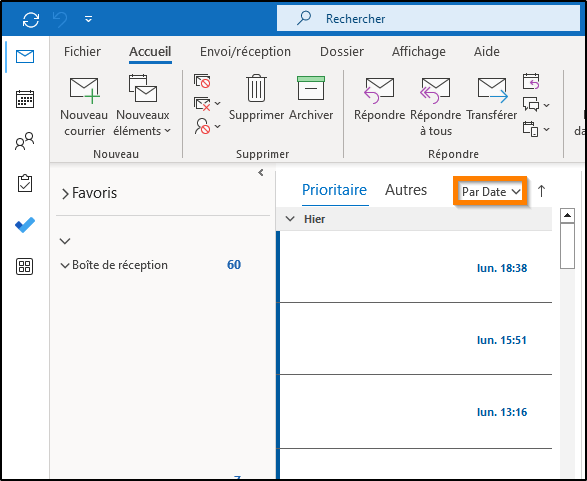 classement mails outlook 365