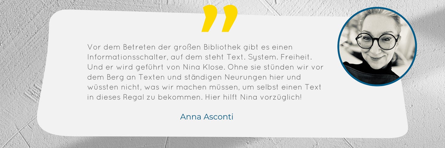 Empfehlung von Anna Asconti für Nina Klose Empfehlung von Anna Asconti für Nina Klose