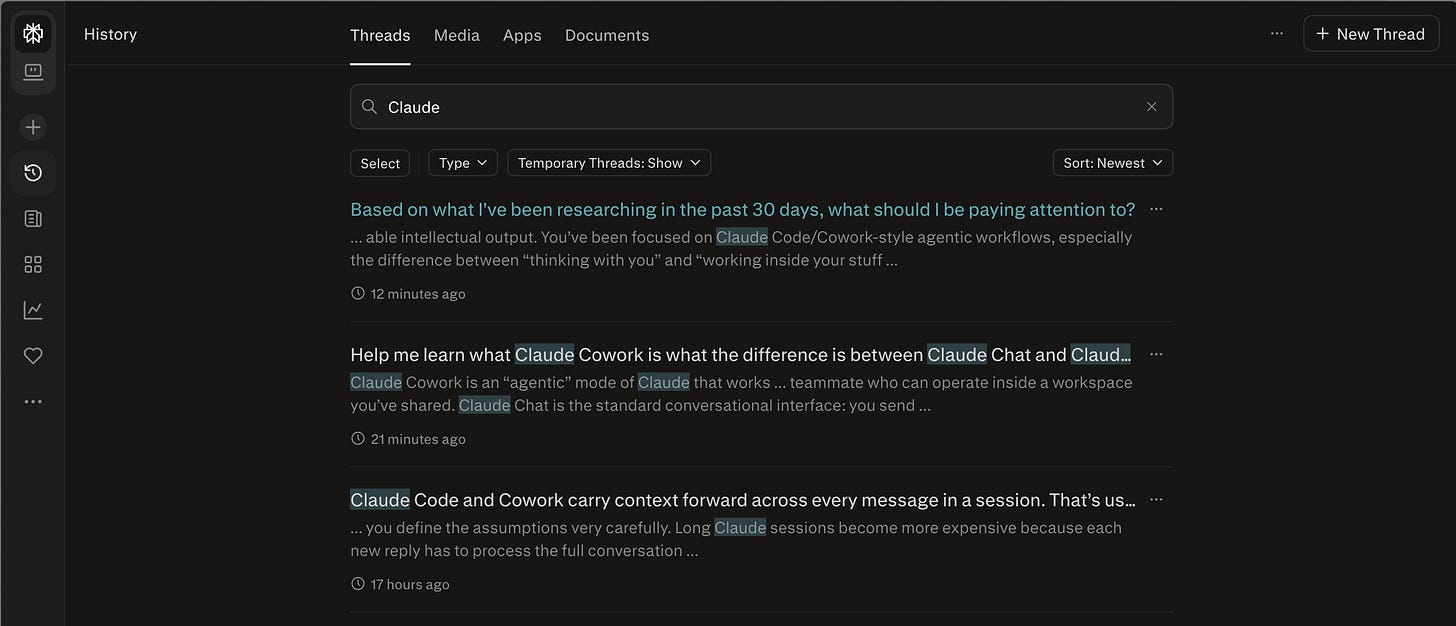 Perplexity history search interface