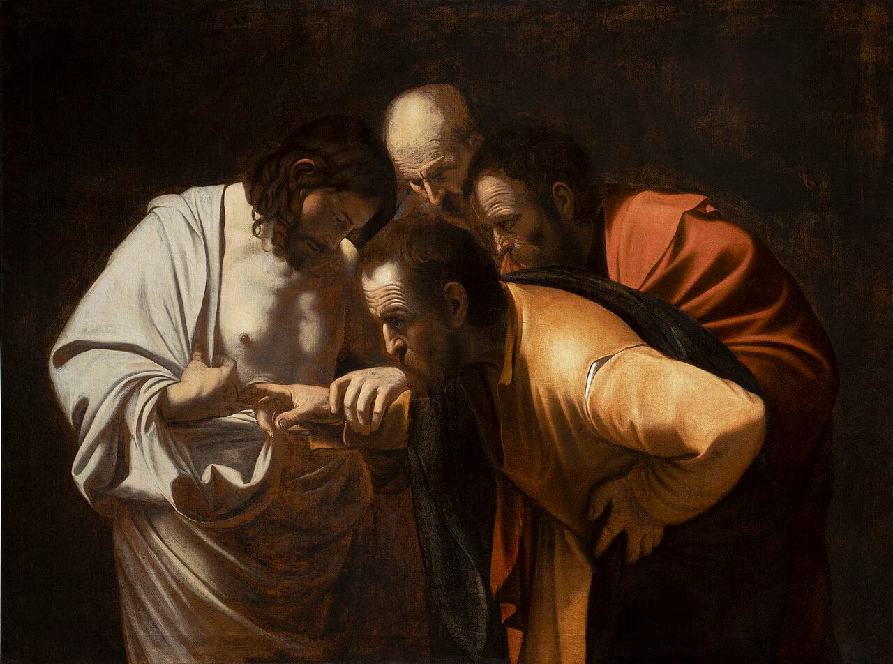 La incredulidad de santo Tomás (1602). Óleo de Caravaggio (1571-1610). Fotografía de Reinhard Fuchs. Dominio Público. Tomada del archivo de Wikimedia Commons La incredulidad de santo Tomás (1602). Óleo de Caravaggio (1571-1610). Fotografía de Reinhard Fuchs. Dominio Público. Tomada del archivo de Wikimedia Commons