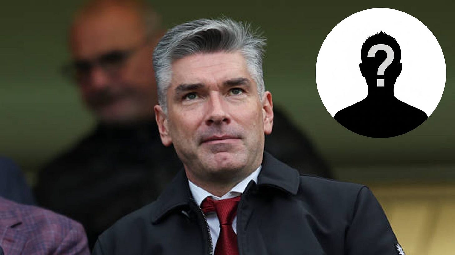 Liverpool sporting director Richard Hughes looking on with overlay of mystery player