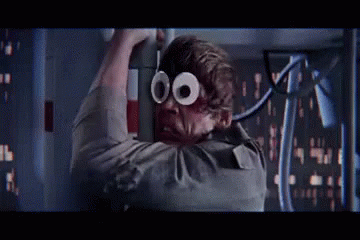Luke Skywalker screaming "No!" in that iconic scene you're thinking about except he has hilarious googly-eyes. We have fun here.