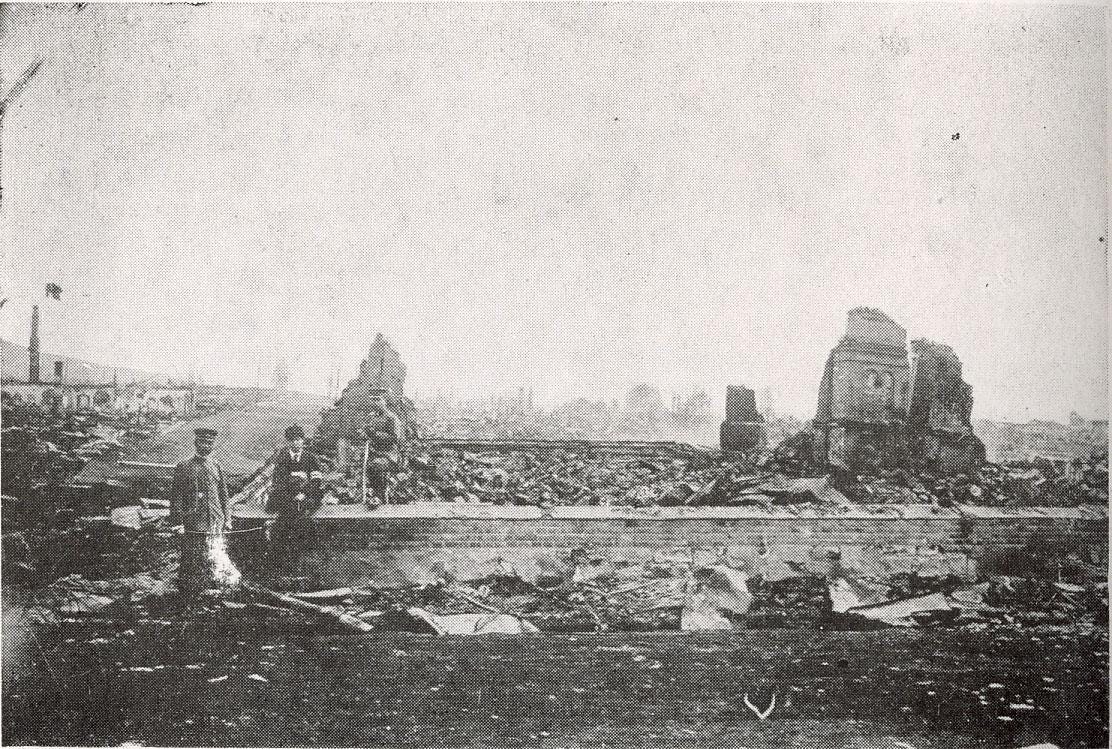 The haunting ruins of Nikolayevsk in June 1920, bearing witness to the devastating massacre perpetrated by the Red Army under Yakov Tryapitsyn.