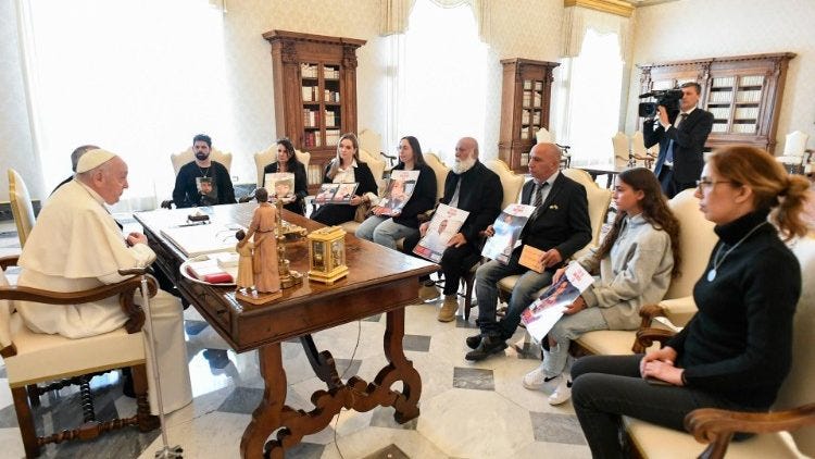 Pope Francis meets with relatives of Israeli hostages being held in Gaza since 7 October 2023 Pope Francis meets with relatives of Israeli hostages being held in Gaza since 7 October 2023