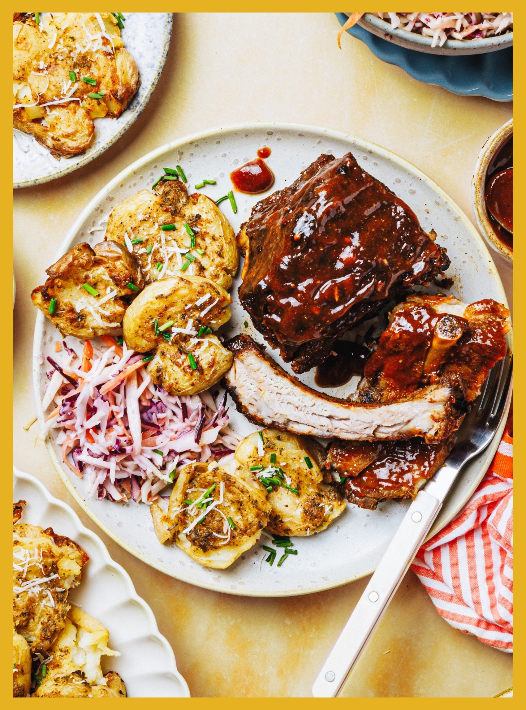 eastern nc ribs with ranch butter smashed potatoes