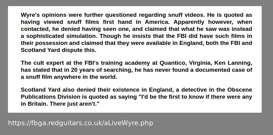 Ray Wyre retracting his statement that he had seen a snuff movie