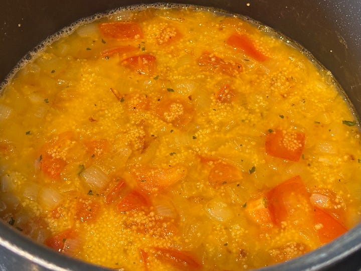 Stages of Cous Cous as a base for a salad