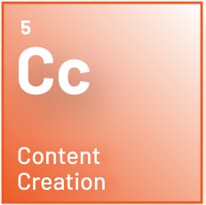 Graphic showing Element 5 in the High Performance Communications series. Styled like a periodic table element, the box is labeled “Cc” for Content Creation. 