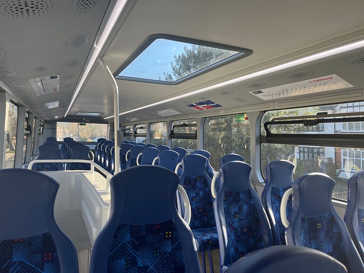 Photos of SL4 bus and interior in Grove Park.
