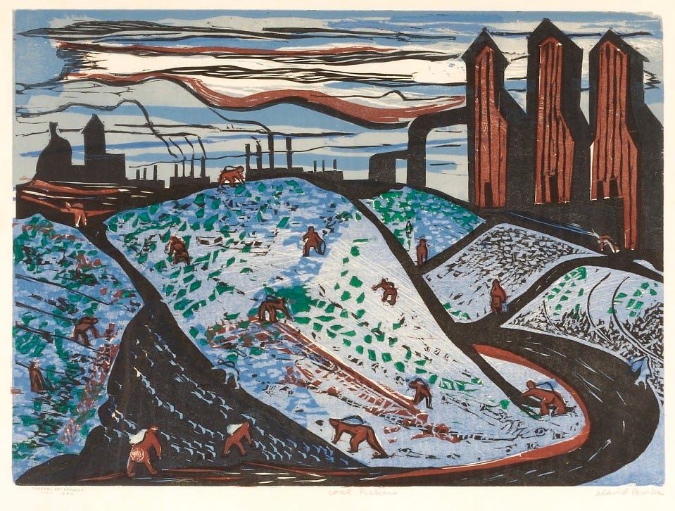 David Burke, Coal Pickers, 1939, color woodcut, Smithsonian American Art Museum, Transfer from D.C. Public Library, 1967.72.45 David Burke, Coal Pickers, 1939, color woodcut, Smithsonian American Art Museum, Transfer from D.C. Public Library, 1967.72.45