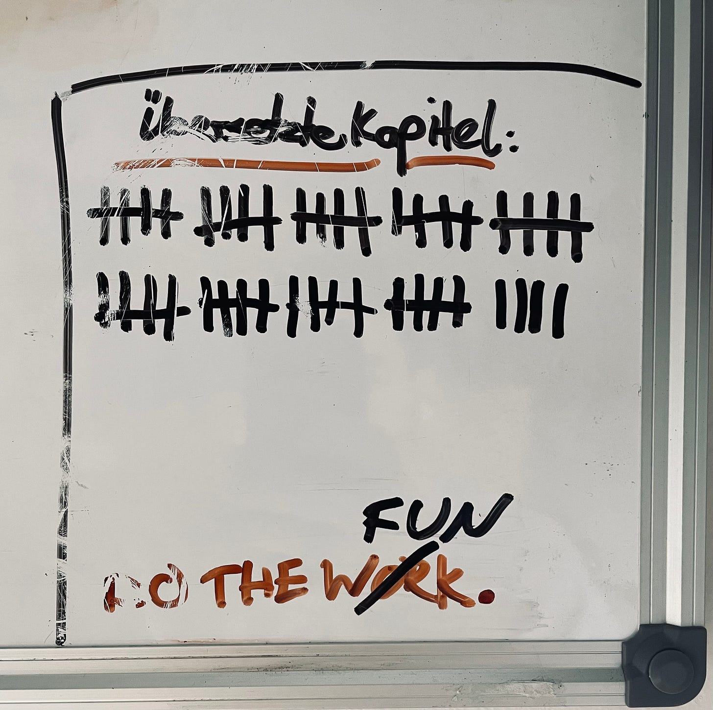 Whiteboard screenshot showing 49 chapters translated