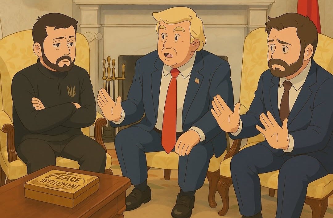 Trump and JD bully Zelenskyy ghibli meme