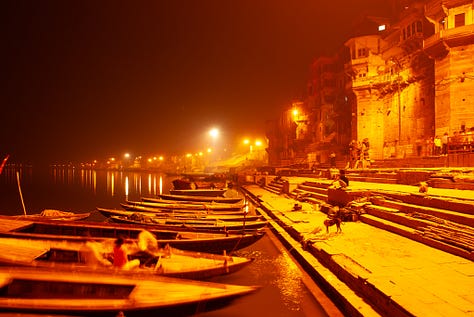Scenes of the ghats. Nightfall. Benares.