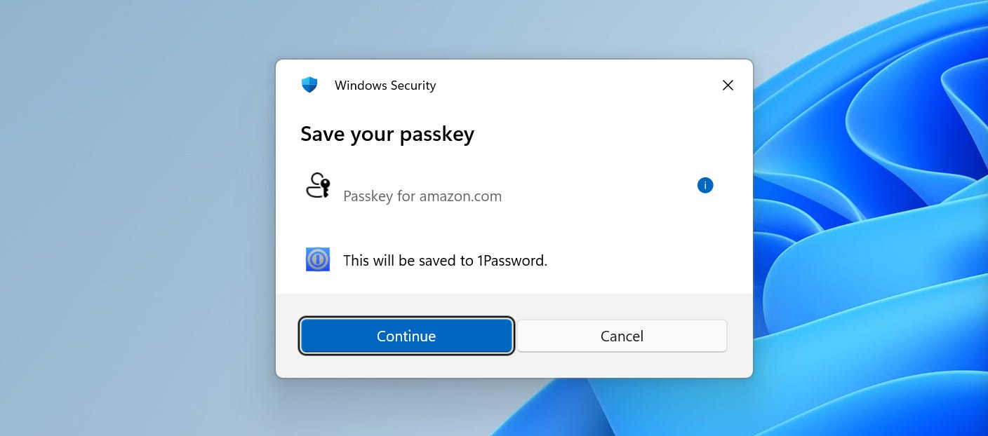 Windows 11 saving a passkey for Amazon.com. Windows 11 saving a passkey for Amazon.com.