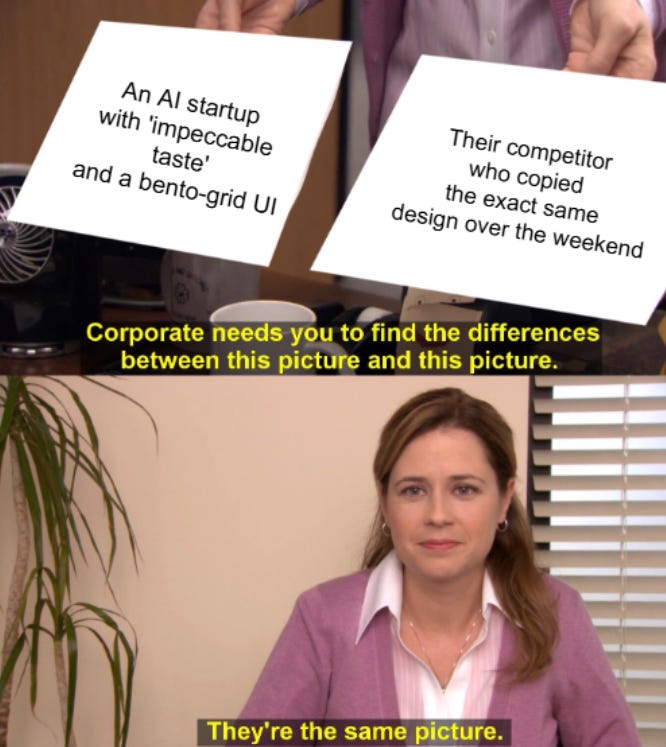 Office meme comparing two nearly identical AI startup designs.