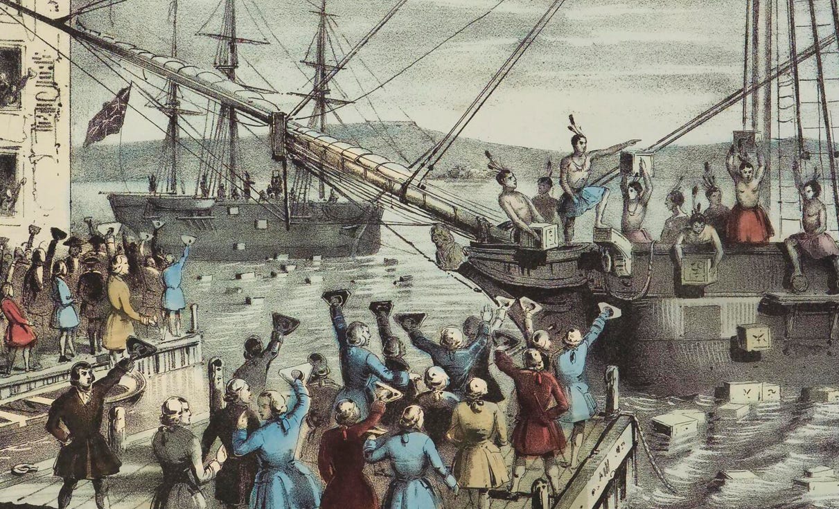 Crates are thrown in the harbor during the Boston Tea Party Crates are thrown in the harbor during the Boston Tea Party