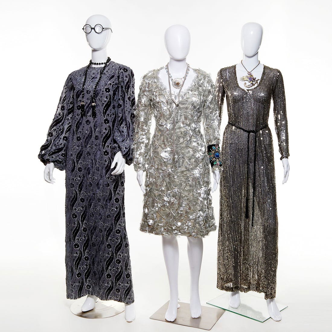 Group of metallic detail evening wear