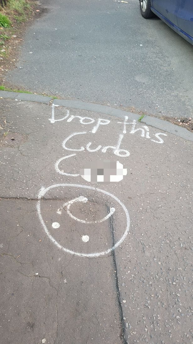 Graffiti criticising the state of the pavement was sprayed on Lochleven Road in Battlefield.