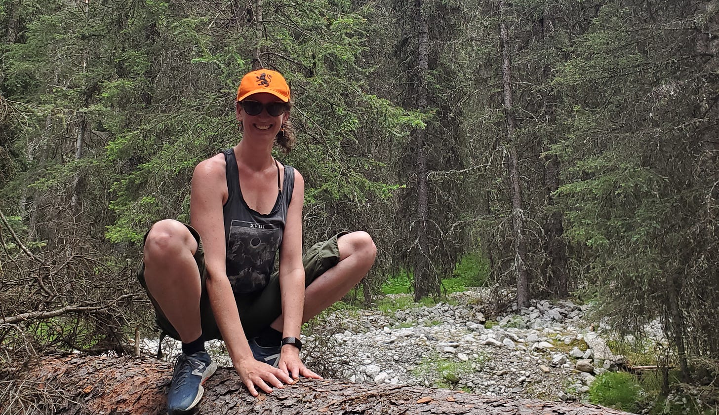 woman playing while hiking